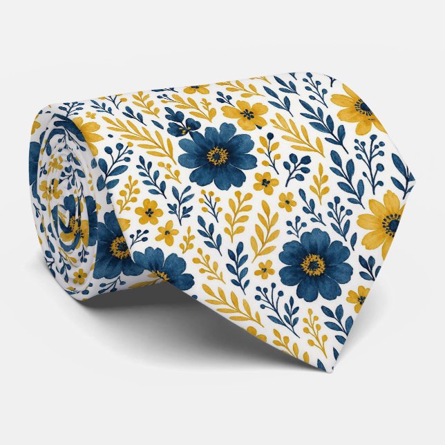 Elegant Ethnic Mediterranean Floral Art Pattern Neck Tie (Rolled)