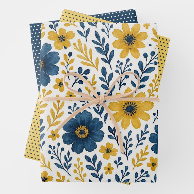 Elegant Ethnic Mediterranean Floral Art Pattern Wrapping Paper Sheets (In situ)