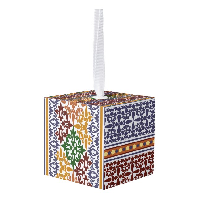 elegant ethnic pattern   cube ornament (Back Angled)
