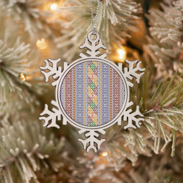 elegant ethnic pattern   snowflake pewter christmas ornament (Tree)