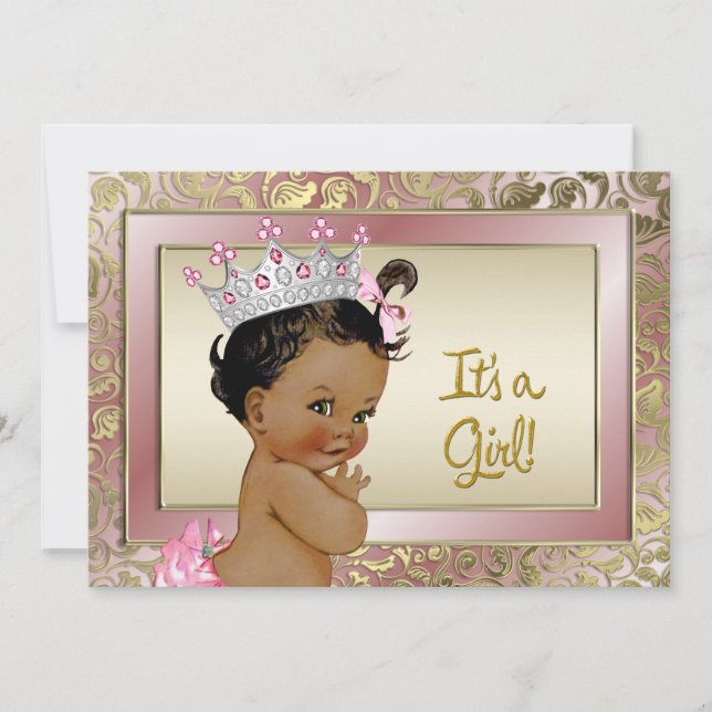 Elegant Ethnic Princess Pink and Gold Baby Shower Invitation (Front)