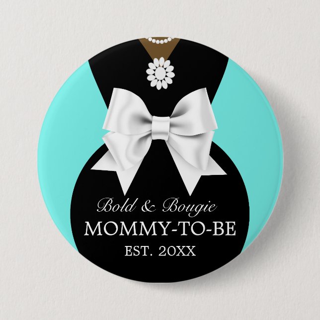 Elegant Ethnic Teal Baby & Co Tiffany Baby Shower Button (Front)