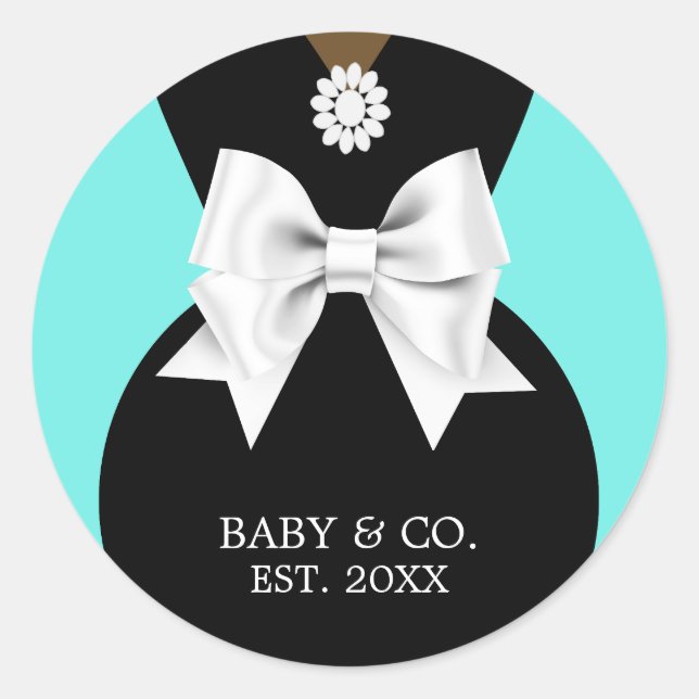 Elegant Ethnic Teal Baby & Co Tiffany Baby Shower Classic Round Sticker (Front)