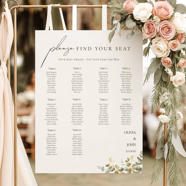 Elegant Eucalypt 10 tables Wedding Seating Chart   Foam Board (Creator Uploaded)
