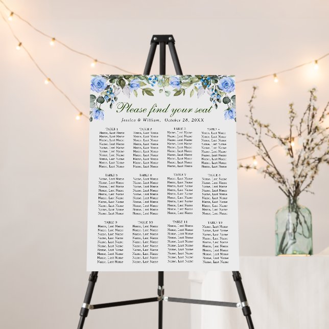 Elegant Eucalyptus 12 Tables SEATING CHART Foam Board (In Situ (Stand))