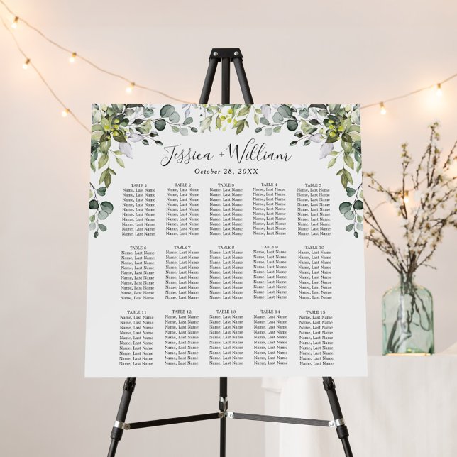 Elegant Eucalyptus 15 Tables SEATING CHART Foam Board (Creator Uploaded)