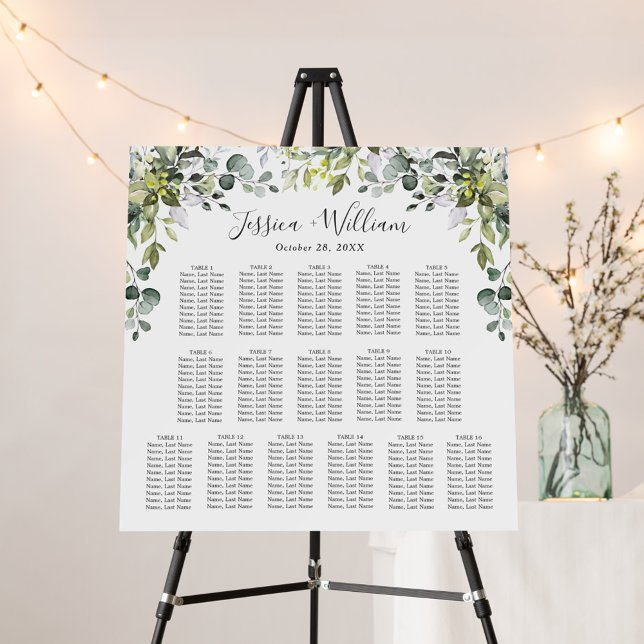 Elegant Eucalyptus 16 Tables SEATING CHART Foam Board (Creator Uploaded)