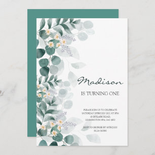 Elegant eucalyptus 1st birthday invitation