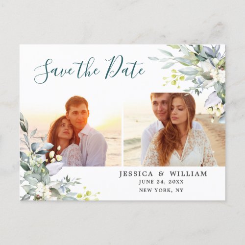 Elegant Eucalyptus 2 PHOTO Wedding Save the Date Postcard