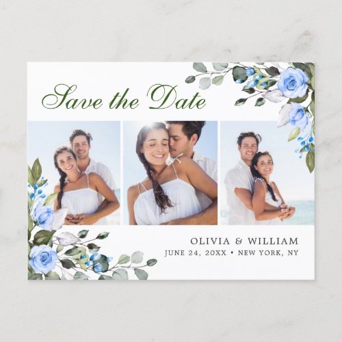 Elegant Eucalyptus 3 PHOTO Wedding Save the Date Postcard