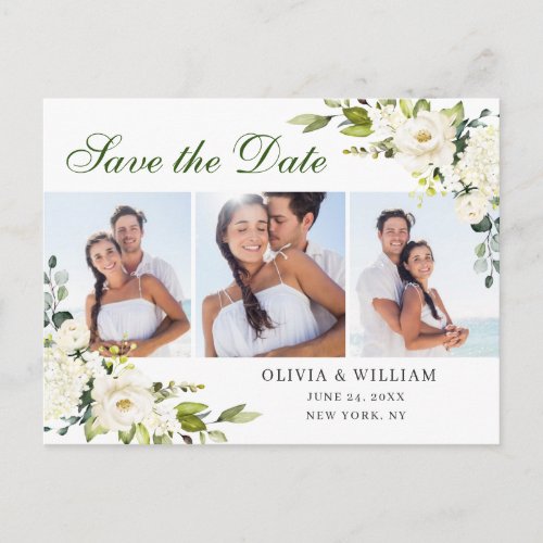 Elegant Eucalyptus 3 PHOTO Wedding Save the Date Postcard