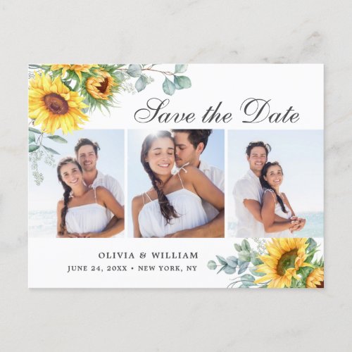 Elegant Eucalyptus 3 PHOTO Wedding Save the Date Postcard