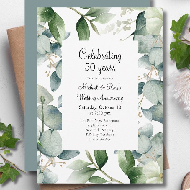 Elegant Eucalyptus 50th Wedding Anniversary Invitation (Creator Uploaded)