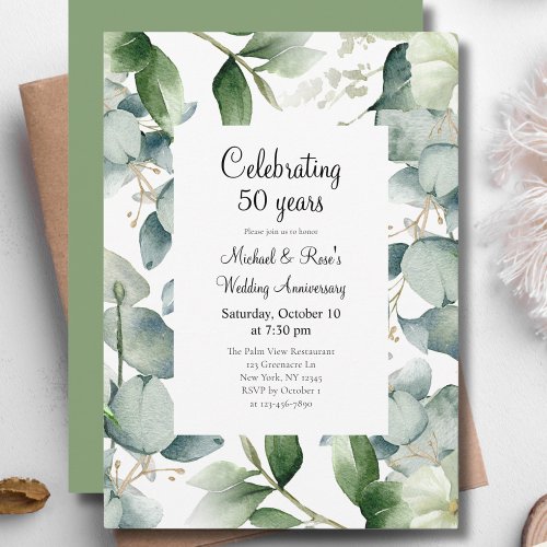 Elegant Eucalyptus 50th Wedding Anniversary Invitation