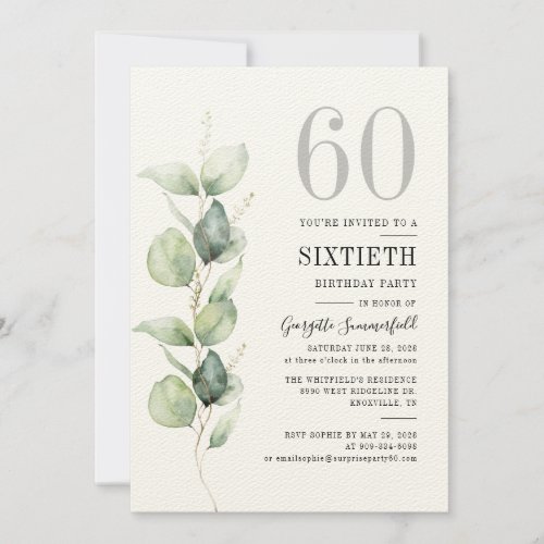 Elegant Eucalyptus 60th Birthday Party Invitation