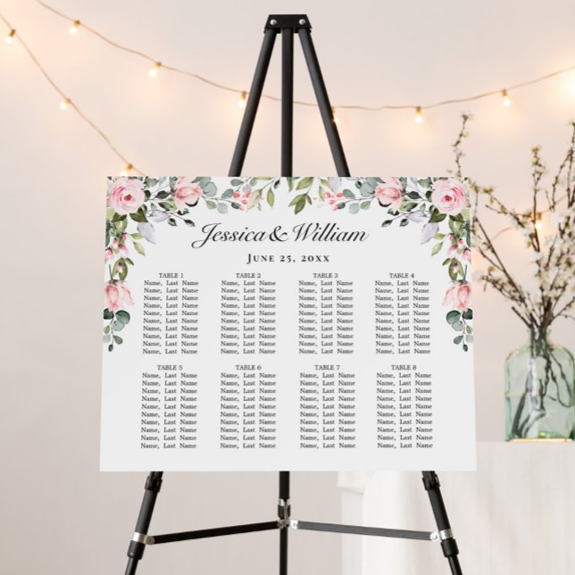 Elegant Eucalyptus 8 Tables SEATING CHART Foam Boa Board (Creator Uploaded)