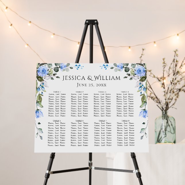 Elegant Eucalyptus 8 Tables SEATING CHART Foam Board (In Situ (Stand))