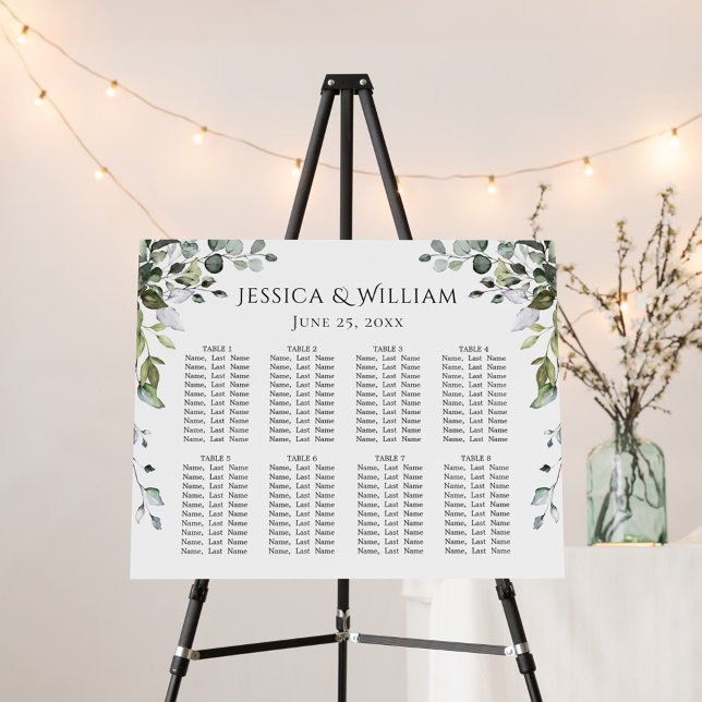 Elegant Eucalyptus 8 Tables SEATING CHART Foam Board (Creator Uploaded)