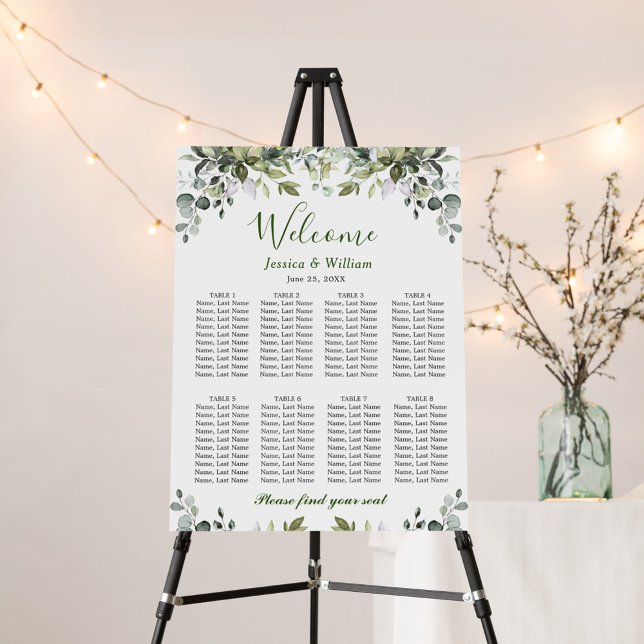 Elegant Eucalyptus 8 Tables SEATING CHART Foam Board (Creator Uploaded)