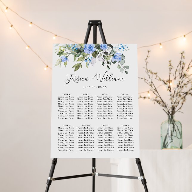 Elegant Eucalyptus 8 Tables SEATING CHART Foam Board (In Situ (Stand))