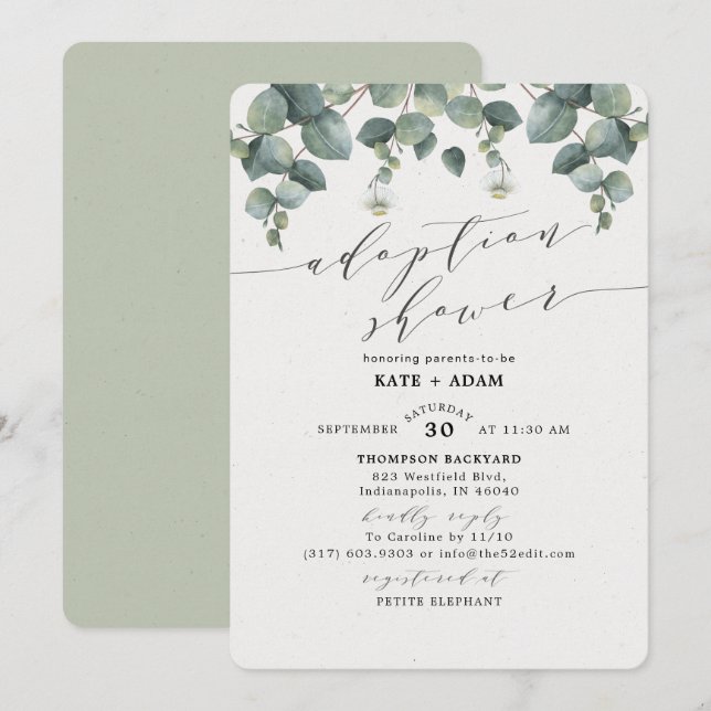 Elegant Eucalyptus Adoption Baby Shower Invitation (Front/Back)