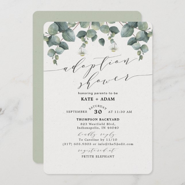 Elegant Eucalyptus Adoption Baby Shower Invitation (Front/Back)