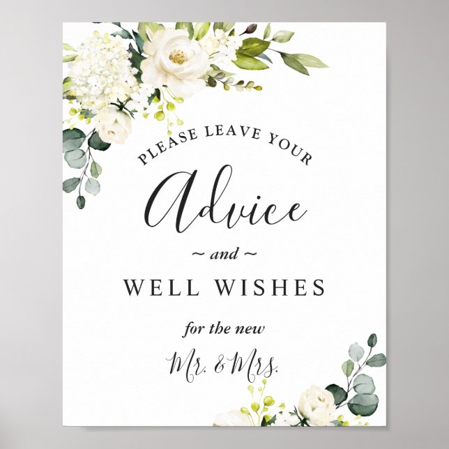 Elegant Eucalyptus Advice and Well Wishes Wedding  Poster (Front)