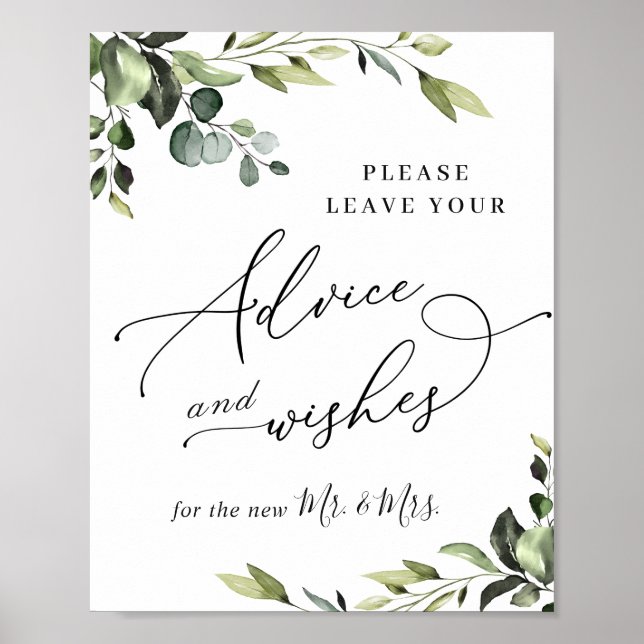 Elegant Eucalyptus Advice & Wishes Wedding Sign (Front)