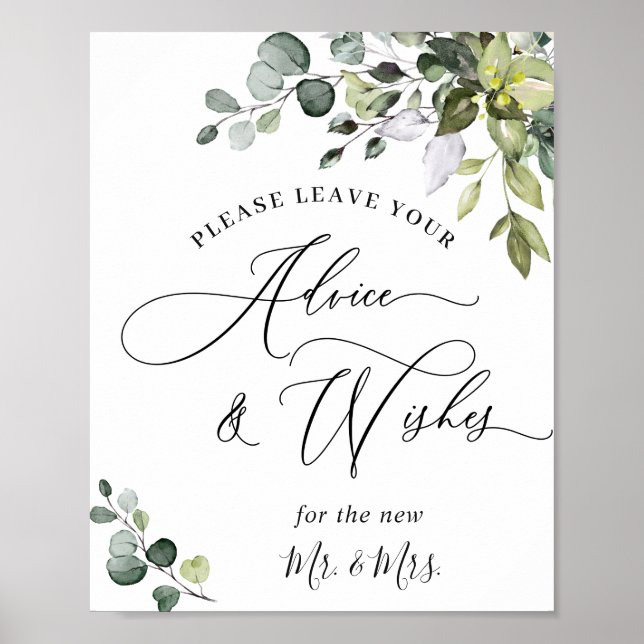 Elegant Eucalyptus Advice & Wishes Wedding Sign (Front)