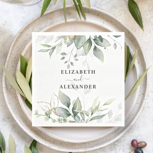 Elegant eucalyptus airy greenery wedding napkins