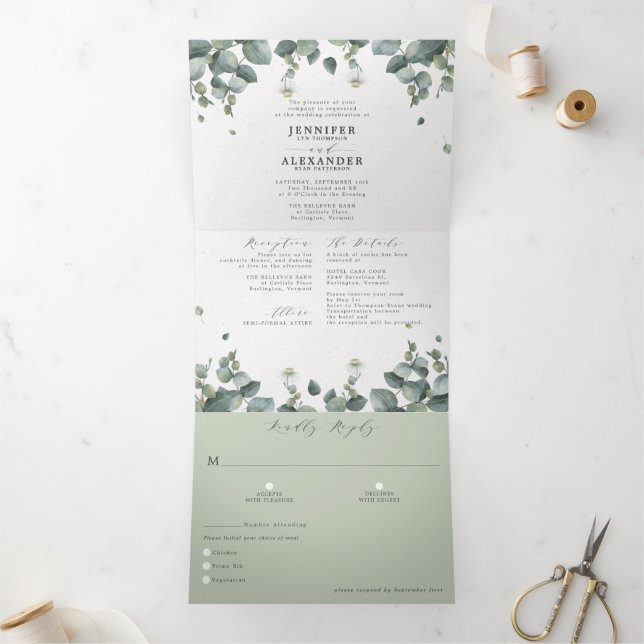 Elegant Eucalyptus All in one Wedding Tri-Fold Inv Invitation (Inside)