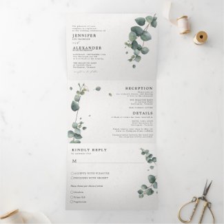 Elegant Eucalyptus Inexpensive Wedding Invitation Sets