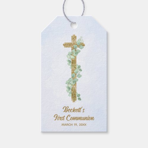 Elegant Eucalyptus and Cross Blue First Communion