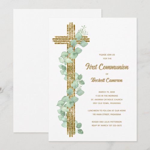 Elegant Eucalyptus and Cross First Communion