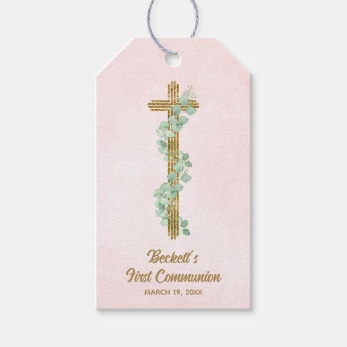 Elegant Eucalyptus and Cross Pink First Communion
