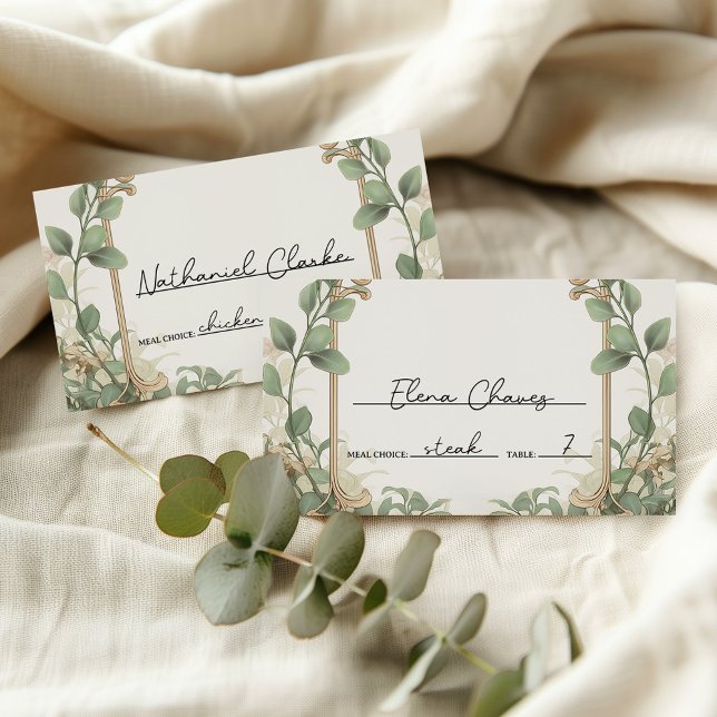 Elegant Eucalyptus and Gold Floral Wedding   Place Card (Creator Uploaded)