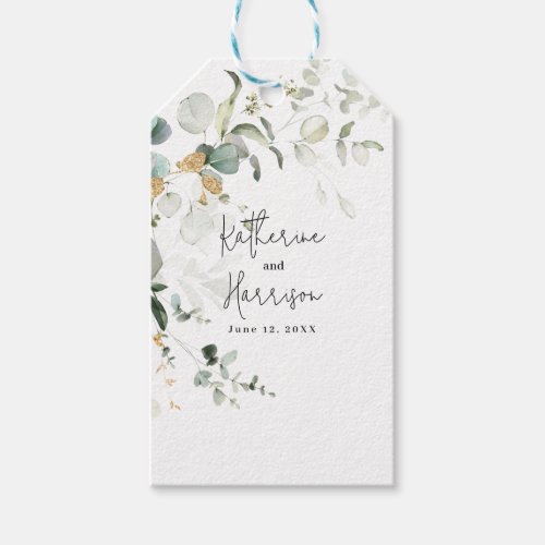 Elegant Eucalyptus and Gold Greenery Wedding   Gift Tags