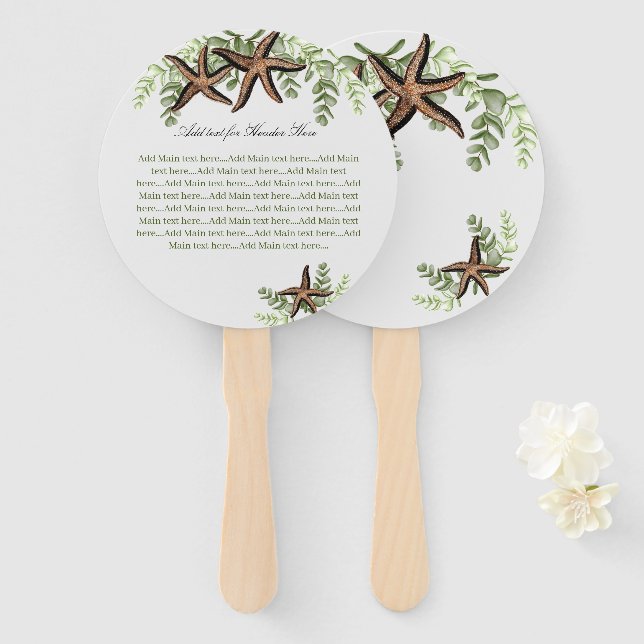 Elegant Eucalyptus and Starfish Wedding fan (Front and Back)