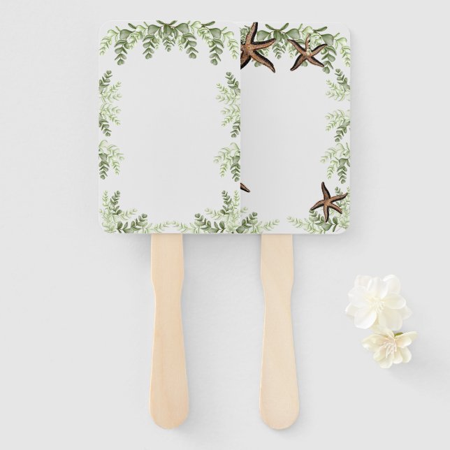 Elegant Eucalyptus and Starfish Wedding fan (Front and Back)