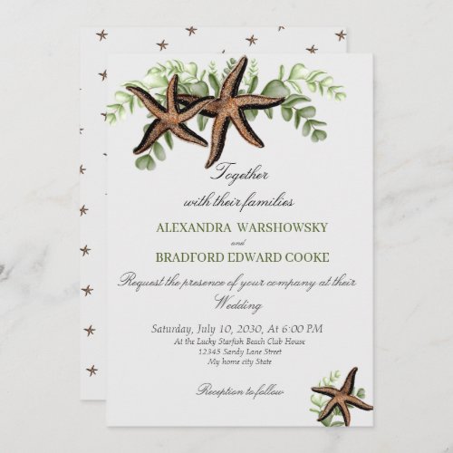 Elegant Eucalyptus and Starfish Wedding Invitation