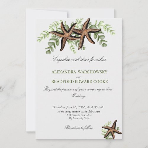 Elegant Eucalyptus and Starfish Wedding Invitation