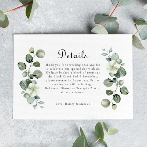 Elegant Eucalyptus Arch Greenery Wedding Details RSVP Card