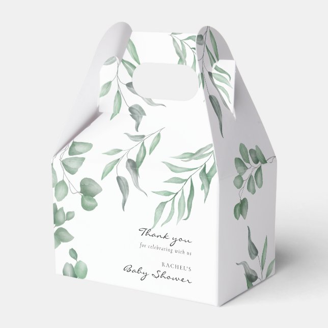 Elegant Eucalyptus Baby Shower Greenery Foliage Favor Boxes (Front Side)