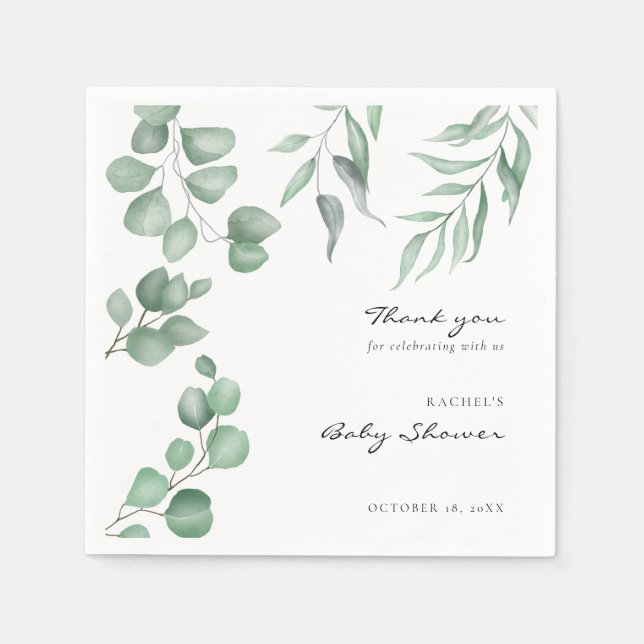 Elegant Eucalyptus Baby Shower Greenery Foliage  Napkins (Front)