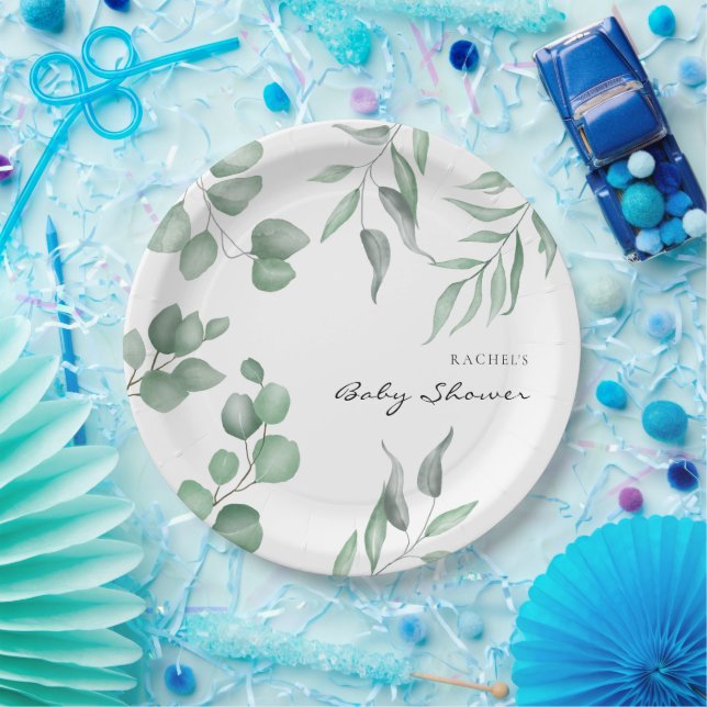 Elegant Eucalyptus Baby Shower Greenery Foliage Paper Plates (Party)