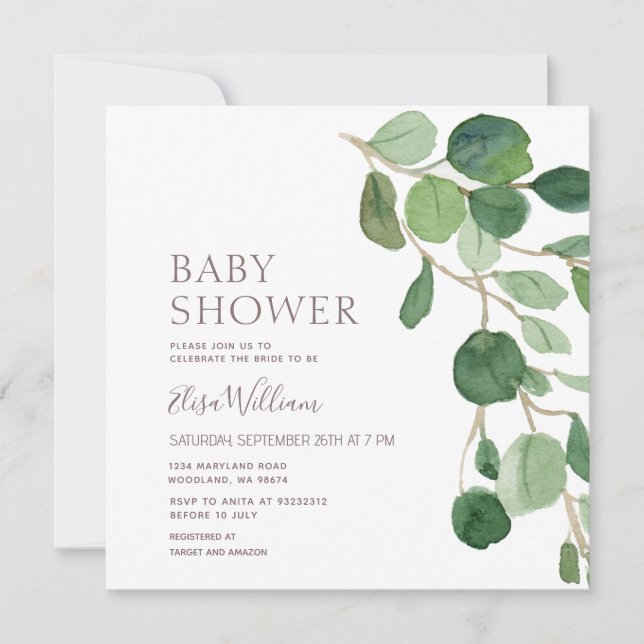Elegant Eucalyptus Baby Shower  Invitation (Front)
