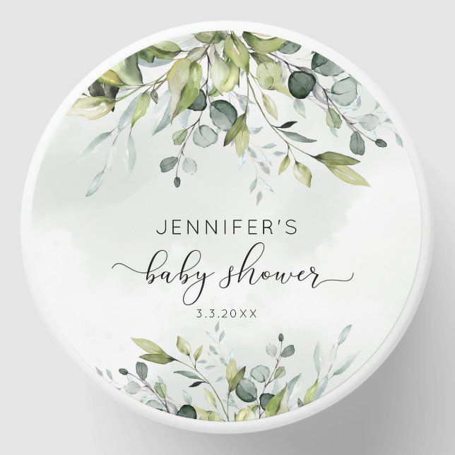 Elegant eucalyptus baby shower mini candle favors (Front)