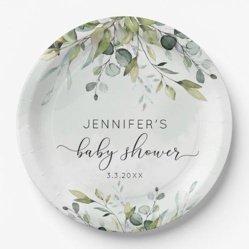 Elegant eucalyptus baby shower napkins paper plates