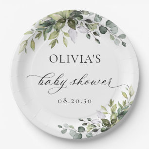 Elegant Eucalyptus Baby Shower Paper Plates