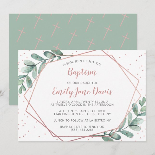 Elegant Eucalyptus Baptism Or Christening Invitation (Front/Back)
